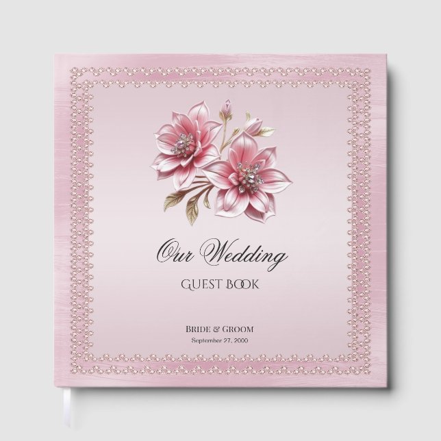 Visitas Livro de Convidados das Flores Rosa Modernas Moder (Frente)