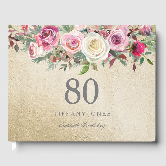 Visitas Livro de Convidados de Boas Brancas Douradas Rosa  (Frente)