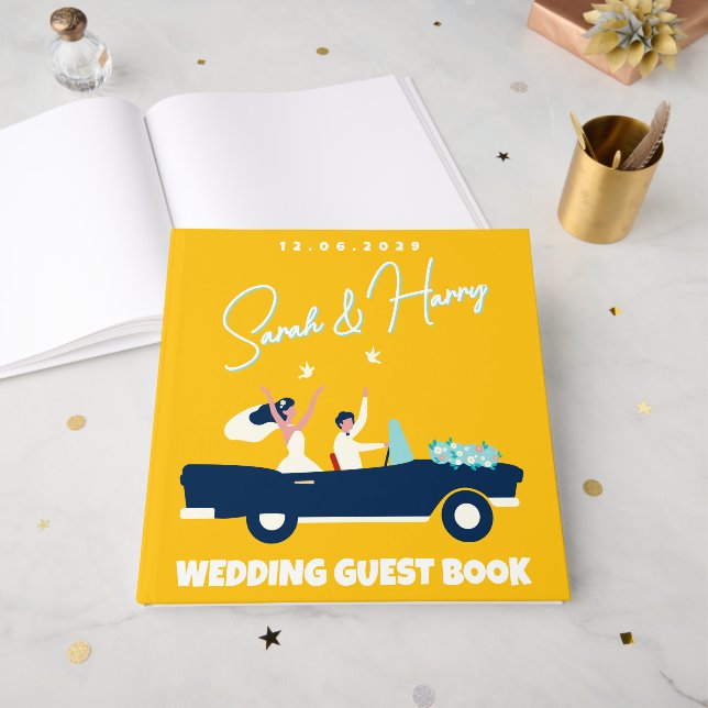 Visitas Livro de Convidados de Casamento Amarelo Quadrado  (Frente aberta)