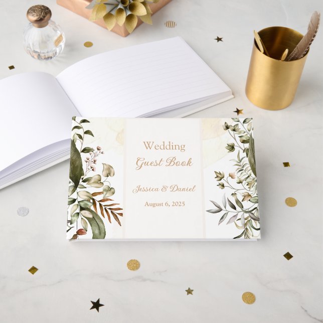 Visitas Livro de Convidados de Casamento Botânico (Frente aberta)