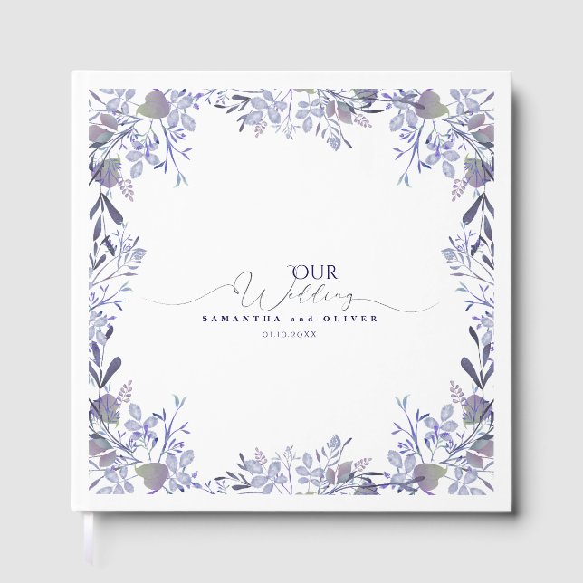 Visitas Livro de Convidados de Casamento de Flor Roxo Eleg (Frente)