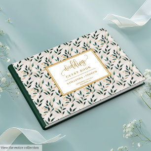 Visitas Livro de convidados de casamento de ouro verde-flo