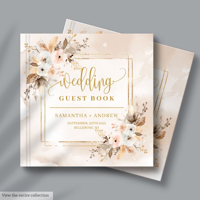 Visitas Livro de Convidados de Casamento de outono de Boho (Blush Pink Gold Boho Autumn Wedding Guest Book)
