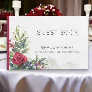 Visitas Livro de Convidados de Casamento de rosa vermelha