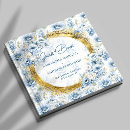 Visitas Livro de Convidados de Casamento Dourado Azul de L