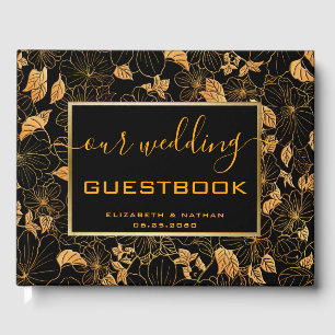 Visitas Livro de Convidados de Casamento Dourado e Preto d