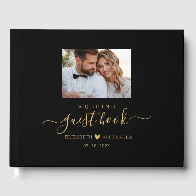 Visitas Livro de Convidados de Casamento Dourado Simples E (Frente)