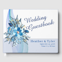 Visitas Livro de Convidados de Casamento Floral Azul