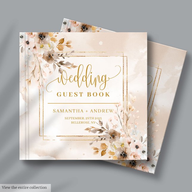 Visitas Livro de Convidados de Casamento Floral de Boho e  (Blush and Gold Boho Fall Floral Wedding Guest Book

)
