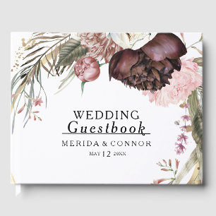 Visitas Livro de Convidados de Casamento Floral de Burgund