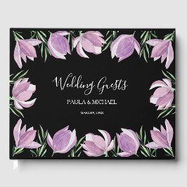 Visitas Livro de Convidados de Casamento Floral de Púrpura