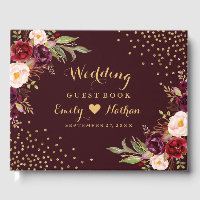 Livro de Convidados de Casamento Floral Dourado Bu