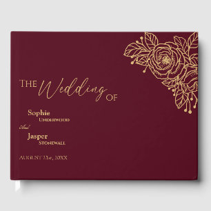 Visitas Livro de Convidados de Casamento Floral Dourado Bu