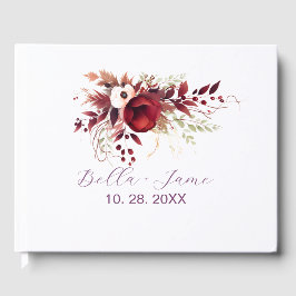Visitas Livro de Convidados de Casamento Floral Vermelho B