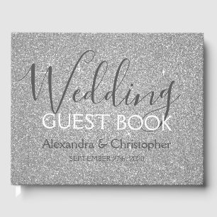 Visitas Livro de Convidados de Casamento Glitter Silver de