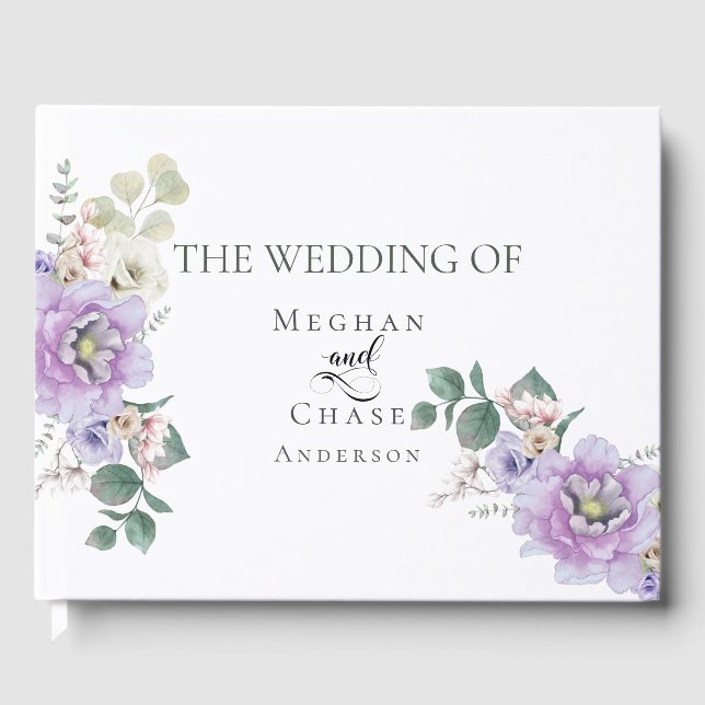 Visitas Livro de Convidados de Casamento | Peônias Elegant (Frente)