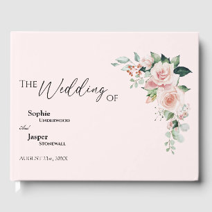 Visitas Livro de Convidados de Casamento Rosa-Floral Blush