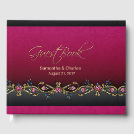 Visitas Livro de Convidados de Casamento Vermelho Elegante