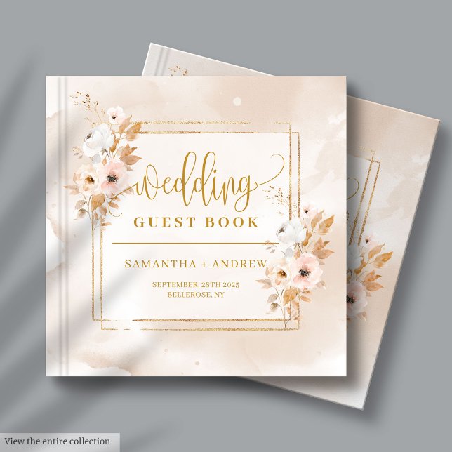 Visitas Livro de Convidados do Casamento outono Dourado Ro (Rustic Blush Pink Gold Fall Wedding Guest Book)