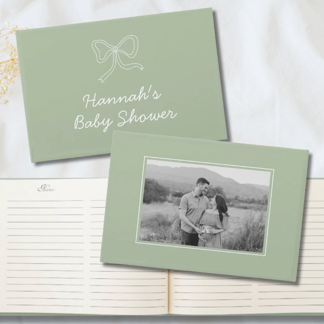 Visitas Livro de Convidados do Chá de fraldas Personalizad (Sage Green Bow Personalized Baby Shower Guest Book)