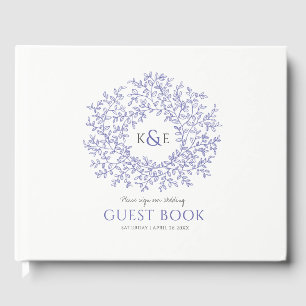 Visitas Livro de Convidados do círculo azul roxo monograma