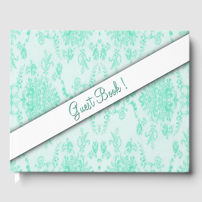 Visitas Livro de Convidados do Mint Green Damask (Frente)