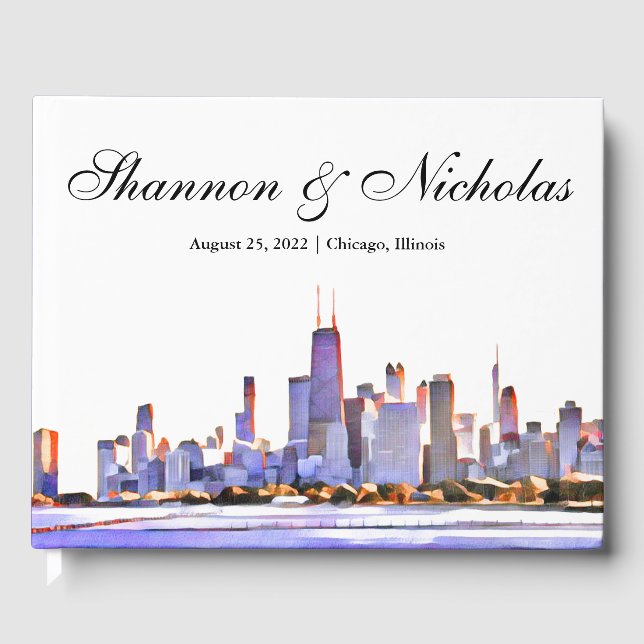 Visitas Livro de Convidados do Skyline de Chicago Roxo Per (Frente)