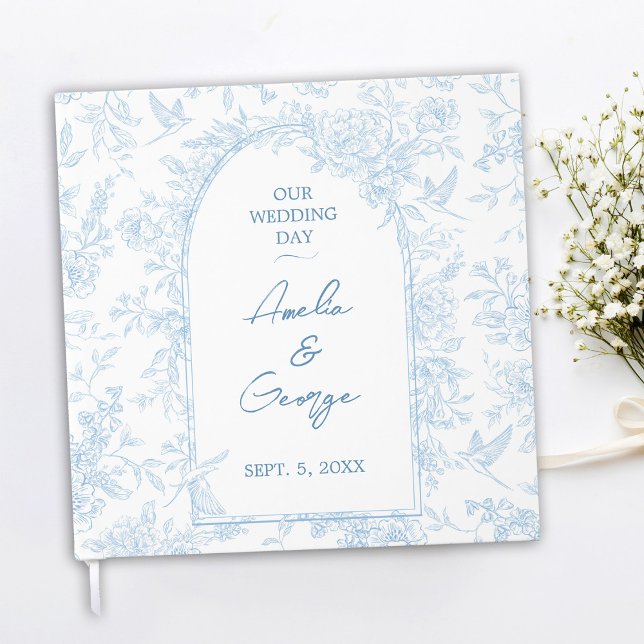 Visitas Livro de Convidados do Toile Francês Azul e Branco (French Toile Inspired Blue and White Wedding Guestbook Front)