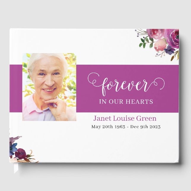 Visitas Livro de Convidados Funerários com Flores de Aquar (Frente)