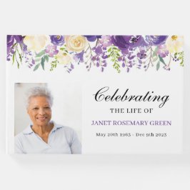 Visitas Livro de Convidados Funerários com Flores de Roxo 