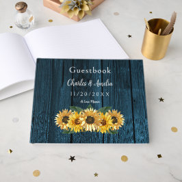 Visitas Livro de Convidados Rustic Blue Sunflower