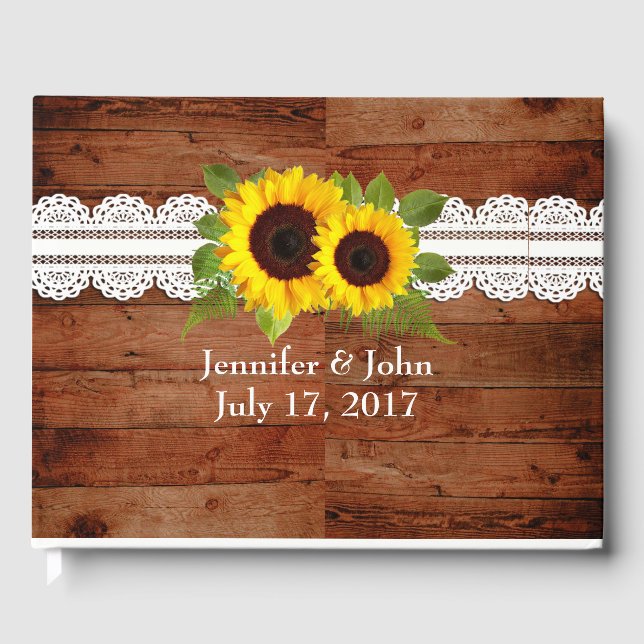Visitas Livro de Convidados Rustic Sunflower Lace (Frente)