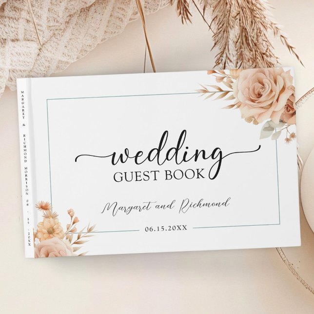 Visitas Livro de Convidados Rustic Terracotta Rosa Floral (Criador carregado)