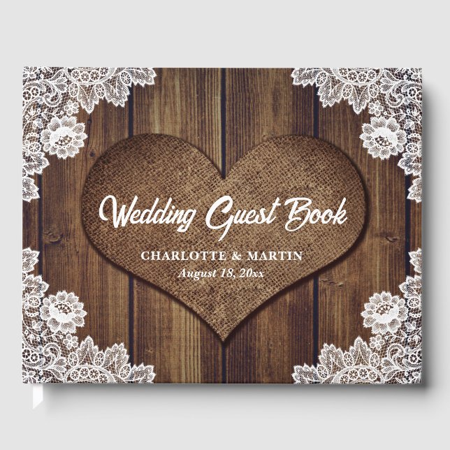 Visitas Livro de Convidados Rustic Wood and Lace Weds (Frente)