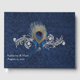 Visitas Livro de hóspedes azul do casamento da pena do