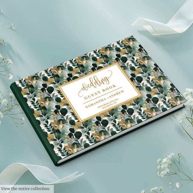 Visitas Livro de hóspedes de ouro botânico verde profundo (Deep green gold botanical wedding guest book

)
