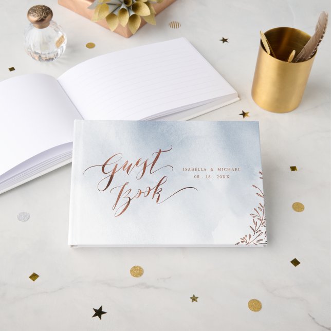 Visitas Livro de hóspedes do casamento com a caligrafia az (Frente aberta)