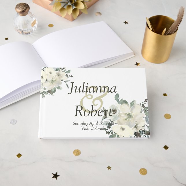 Visitas Livro de hóspedes do casamento floral da Ivory Wat (Frente aberta)