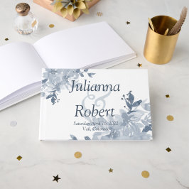 Visitas Livro de hóspedes floral de aquarela azul