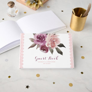 Visitas Livro de hóspedes floral do casamento do laço da