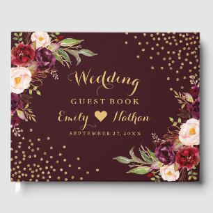 Visitas Livro de hóspedes floral Dourado do casamento de