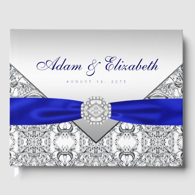Visitas Livro de Presenças de Casamento Azul Real Prata (Frente)
