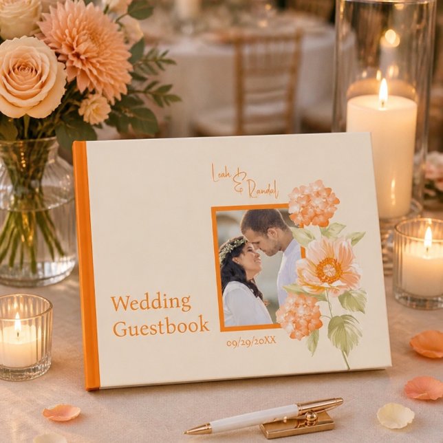 Visitas Livro de Presenças de Casamento com Flores Laranja (Criador carregado)