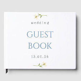 Visitas Livro de Presenças de Casamento Floral Azul Minima
