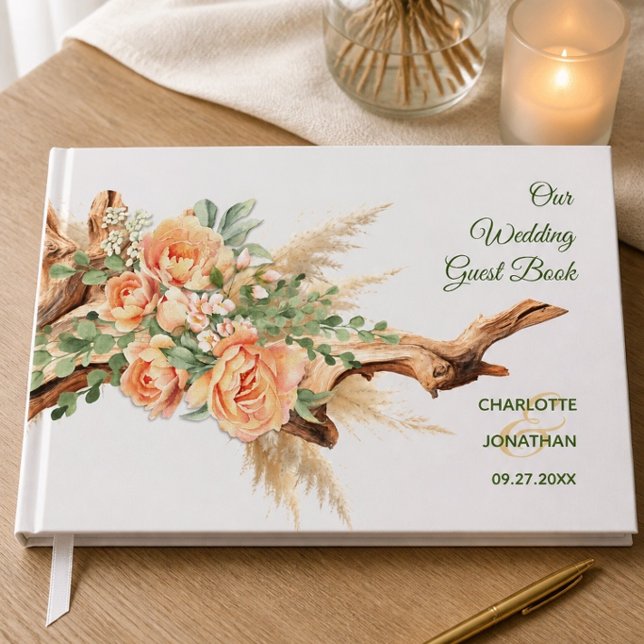 Visitas Livro de Presenças para Casamento com Rosas e Made (Criador carregado)