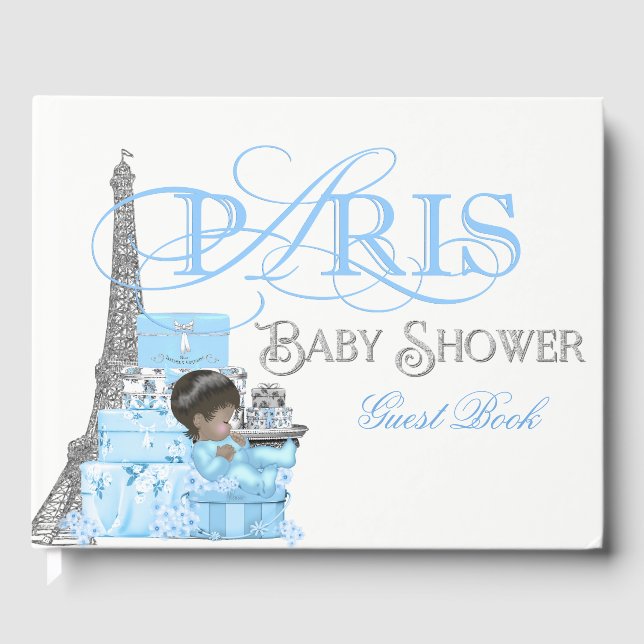 Visitas Livro de Presenças para Chá de Bebê Menino Paris (Frente)