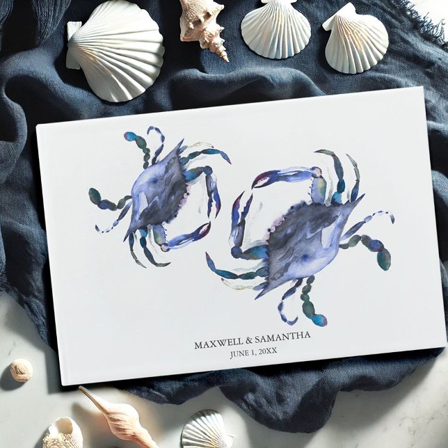 Visitas Livro de Presentes de Casamento com Aquarela Azul  (beach wedding guest book watercolor crabs by Victoria Grigaliunas Do Tell A Belle)