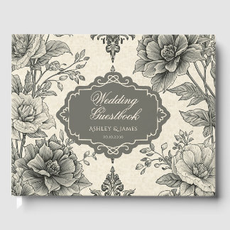 Visitas Livro de Presentes de Casamento Floral Cinza Vinta