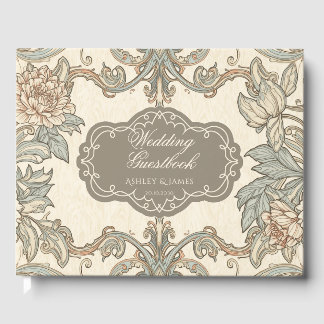 Visitas Livro de Presentes de Casamento Floral Marrom Vint