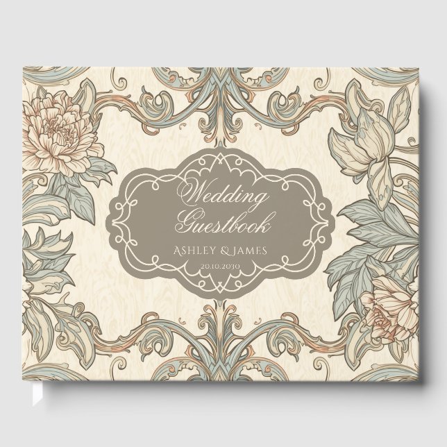 Visitas Livro de Presentes de Casamento Floral Marrom Vint (Frente)